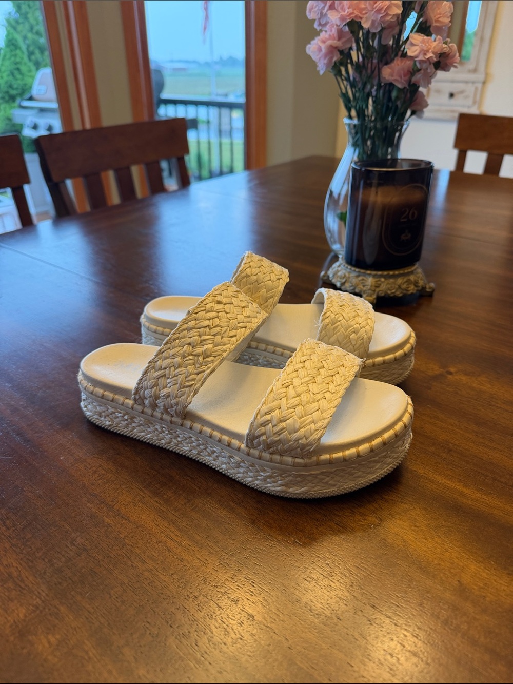Braided Espadrille Platform Slide Sandals